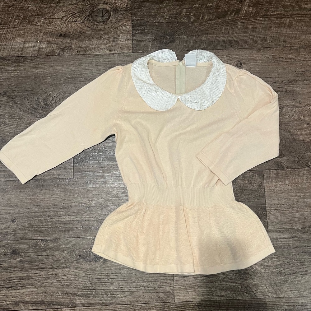 NEW VERO MODA PEPLUM SEQUIN PETER PAN COLLAR OFF WHITE Medium Cotton